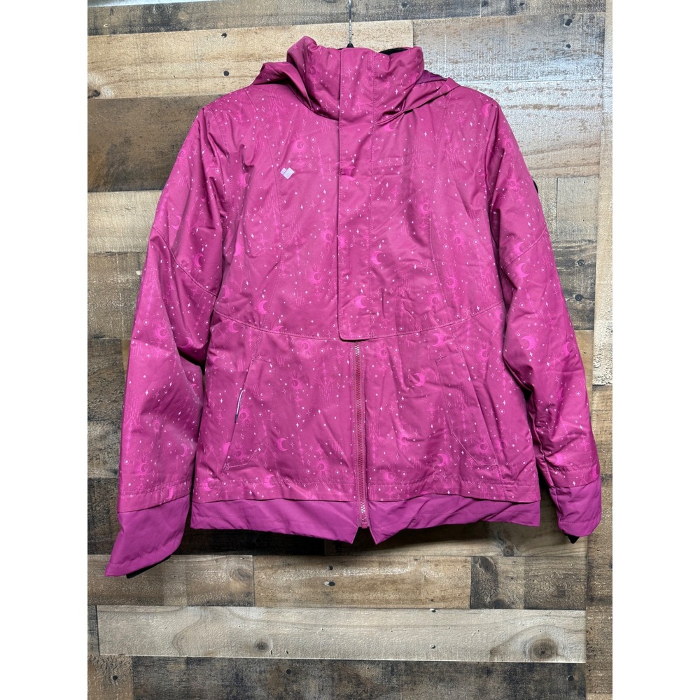 Obermeyer Teen XL Ski Jacket Pink Celestial Moon‎ Star Print Insulated Hooded